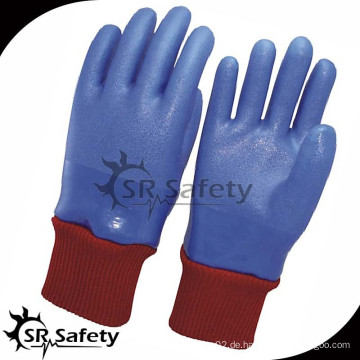 SRSAFETY Blaues Strickhandgelenk pvc beschichteter Handschuh